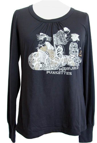 Ladies Evisu EvGenes Harijuku BLACK Lg Sleeve T-Shirt S