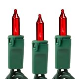 Red - 100 Bulbs - Length 46 ft. - Bulb Spacing 5.5 in. - Green Wire - Christmas Mini Light String - GKI Bethlehem 257507