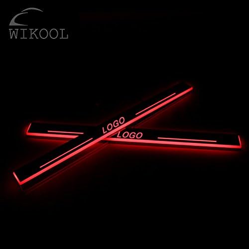 WIKOOL LED Light Illuminated Door Sill Scuff Plate Cover Welcome Pedal for Ford Edge 2015-2016 (Red)