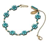 Michal Negrin Bracelet with Flowers, Safety Chain and Turquoise Swarovski Crystals