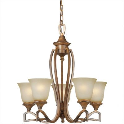 Five Light Chandelier with Umber Mist Glass Shade with Umber Mist Shade in Rustic Sienna