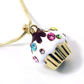 Gold and Crystal Cupcake Pendant Necklace Fashion Jewelry