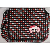 Outer Rebel Fashion Handbags- Messenger Bag, Black with Alternating Red, Grey & White Hearts & Girly Skull