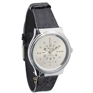 Mens Chrome Automatic Braille Watch with Leather Band 