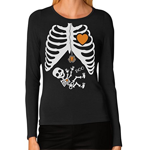 TeeStars - Halloween - Pregnant Skeleton Xray Costume Women Long Sleeve T-Shirt Large Black
