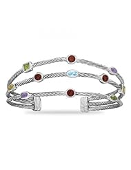 MMA Silver - Rhodium Plated Three Band Multistone Cuff Bracelet