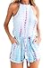 Choies Women's Light Blue Open Back Dip Dye Print Tie Waist Halter Romper Playsuit