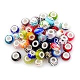 Nambeads © 50 x Mixed Murano glass beads to fit Pandora style charm bracelets.Slide on/off-Hole is 5mm.. Check out our bulk packs of affordable glass beads,charms,clip stops,rhinestones etc. Great mix.