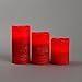 Red Flameless Pillar Candle Set | Warm White LEDs, Textured Wax Finish, Melted Edge, Timer Option | Batteries Included - 3 Pack