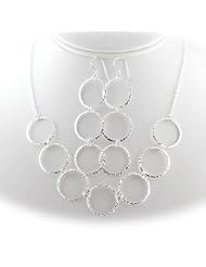 Sterling Silver Flat Hammered Circle Medium Links 18 Inch Long Chain Necklace Earrings Italy