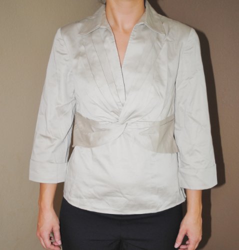 Jones New York Womens Tan Khaki 3/4 Length Sleeve Shirt Size Medium