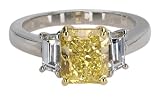 Platinum Fancy Intense Yellow Radiant Cut Diamond Ring (GIA Certified 2.52 ct center, 3.38 cttw), Size 6