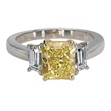 Platinum Fancy Intense Yellow Radiant Cut Diamond Ring (GIA Certified 2.52 ct center, 3.38 cttw), Size 6