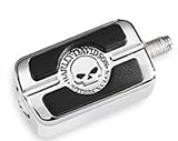 Harley Davidson Willie G.® Skull Shifter Peg. Black rubber pads, polished and chrome-plated Skull Collection. Surrounded by Harley-Davidson® script. Fits all models (except '06-later VRSC? models with forward controls or '06-later Dyna® models equipped with forward controls). 34689-04