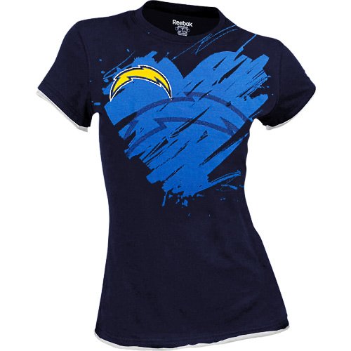 Reebok San Diego Chargers Ladies Splash Of Love Cap Sleeve T-Shirt - Navy Blue (Small)