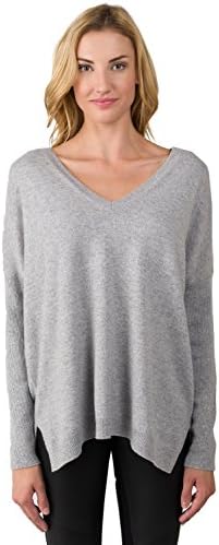 J CASHMERE Women's 100% Cashmere Slouchy Dolman Sleeve Double V Neck Sweater