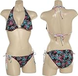 IMAGE OF SURFSIDE Floral Print String Halter Bikini W/ Hipster Bottoms [MX2500], Black, Medium