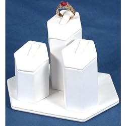 3 Ring Stand White Leather Jewelry Showcase Display