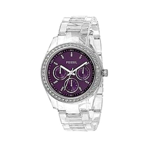 Womens Fossil Watches Fossil Women S Es2614 Clear Plastic Bracelet Purple Glitz Analog Dial Multifunction Watch On 95 00