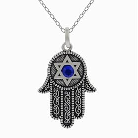 Sterling Silver Hamsa with Star of David Necklace