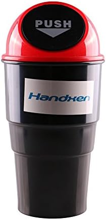 Handxen Cute Car Cup Trash Can Plastic Garbage Bin with Lid for Cup Holder (Red)