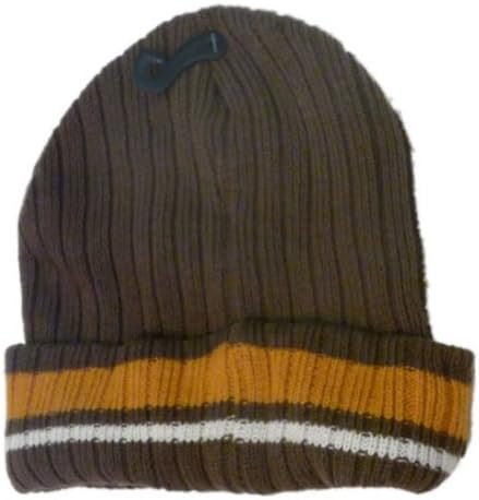 Paris Accessories Mens Cuffed Brown Stripe Ribbed Beanie Stocking Cap Fleece Hat