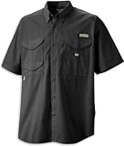 Columbia Mens Bonehead Short Sleeve Fishing Shirt (Black, Small)