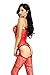 Amoretu Womens Striped Lingerie Fishnet Bodysuits Crotchless Bodystocking Red