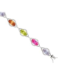 Sterling Silver & Rhodium Plated Ladies 7 1/2" Bracelet, w/ Marquise Cut Cubic Zirconia Stones in Assorted Colors (Peridot, Pink, Light Amethyst & Citrine), 9/16" (15mm) wide