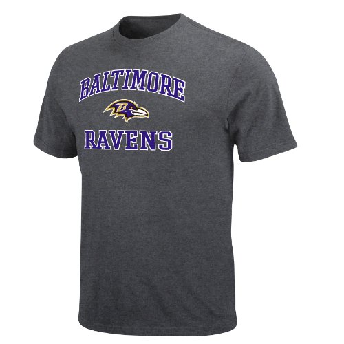 NFL Men's Baltimore Ravens Heart And Soul Ii Adult Short Sleeve Basic Tee (Heather Gray, Large)