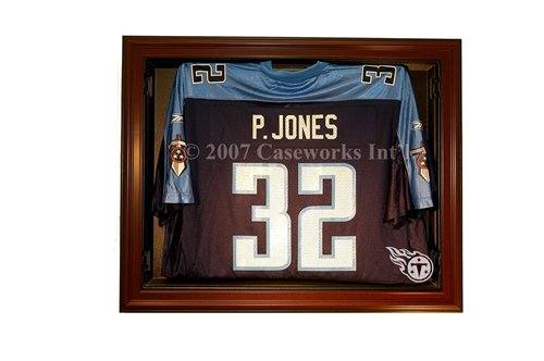 Tennessee Titans Football Jersey Display Case with Removable Face and Mahogany Finish Frame
