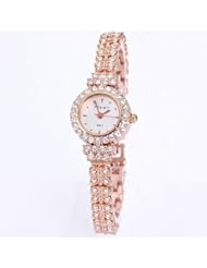 King Girl royal rose gold bracelet watch women top brand unique full crystal diamonds for ladies quartz round - white dial