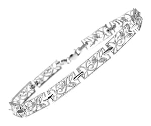 0.1 Carat I Diamond Pave Setting Link Bracelet in 9ct White Gold 17.5cm