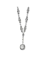 Sterling Silver Oval CZ Antiqued Y-drop 17 Inch Necklace