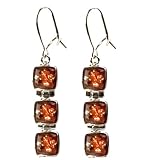 Red Treated Natural Amber and Sterling Silver Earrings