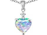 1.30 cts 14K Gold Plated 925 Sterling Silver Heart Shaped Genuine Created Opal Pendant