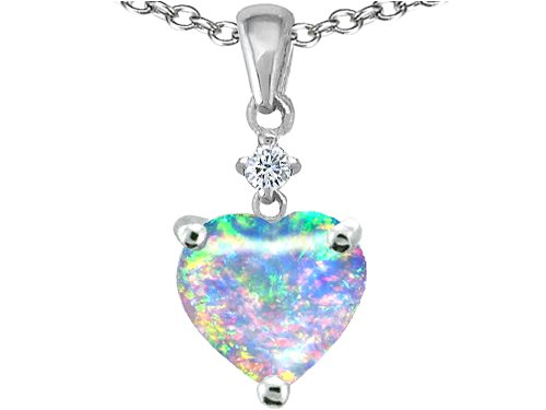 1.30 cts 14K White Gold Plated 925 Sterling Silver Heart Shaped Lab Created Opal Pendant