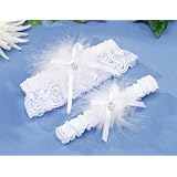 White Feather with Rhinestone Heart Adjustable Garter Set of 2 Garters