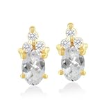 APRIL Birthstone Earrings 5mm X 3mm White Topaz & Diamond Earrings