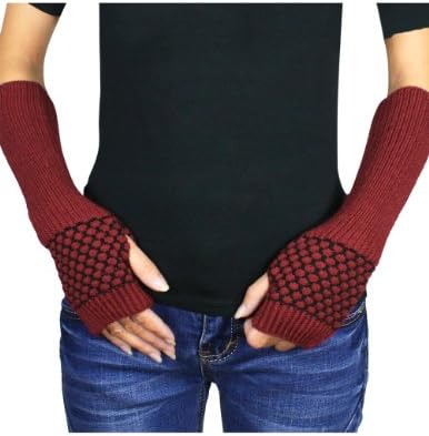Dahlia Women's Honeycomb Pattern Acrylic Fingerless Arm Warmer Gloves