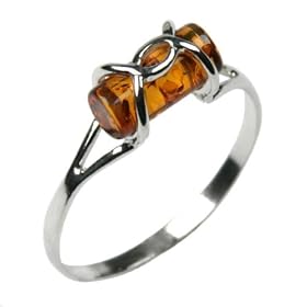 Certified Genuine Honey Amber and Sterling Silver Designer Ring, Sizes 5,6,7,8,9,10,11,12