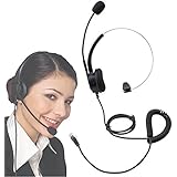 PChero&reg; Hands-free Call Center Noise Cancelling Corded Monaural Headphones Headset with Mic for Phone Desk Telephone - 4-Pin RJ9 Crystal Head for Phone sales, Insurance, Hospitals, Telecom operators