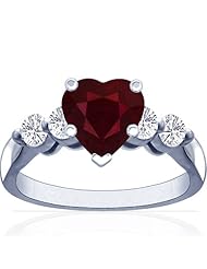 Platinum Heart Cut Ruby Ring With Sidestones