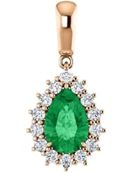 10K Rose Gold 9.00x6.00mm Pear Cut Chatham Created Emerald and Diamond Pendant -- LIFETIME WARRANTY