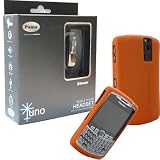 Combo of Black Pama Juno Bluetooth Headset and Orange Silicone Skin Cover Case for Blackberry Curve 8330 8300 8320 8310