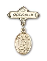 14K Gold Baby Badge with St. Peregrine Laziosi Charm and Godchild Badge Pin
