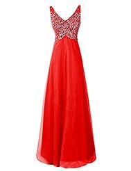 V-neck Beaded Sheer Chiffon Prom Dress/Party Dress/Wedding Dress 
