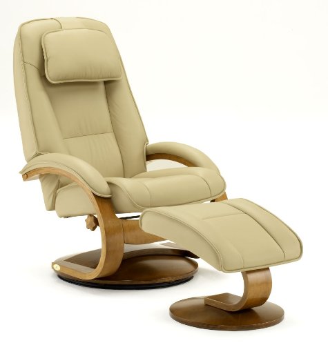 Oslo Collection 52/LO3-32/103 Swivel Recliner and Ottomon in Cobblestone Leather with a Walnut Finish