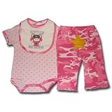 Baby Girls Camo 3-Piece Creeper Set (Pink), 0-3 Mo