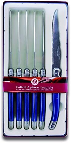 Laguiole Production Knives in a Gift Box, Blue, Set of 6